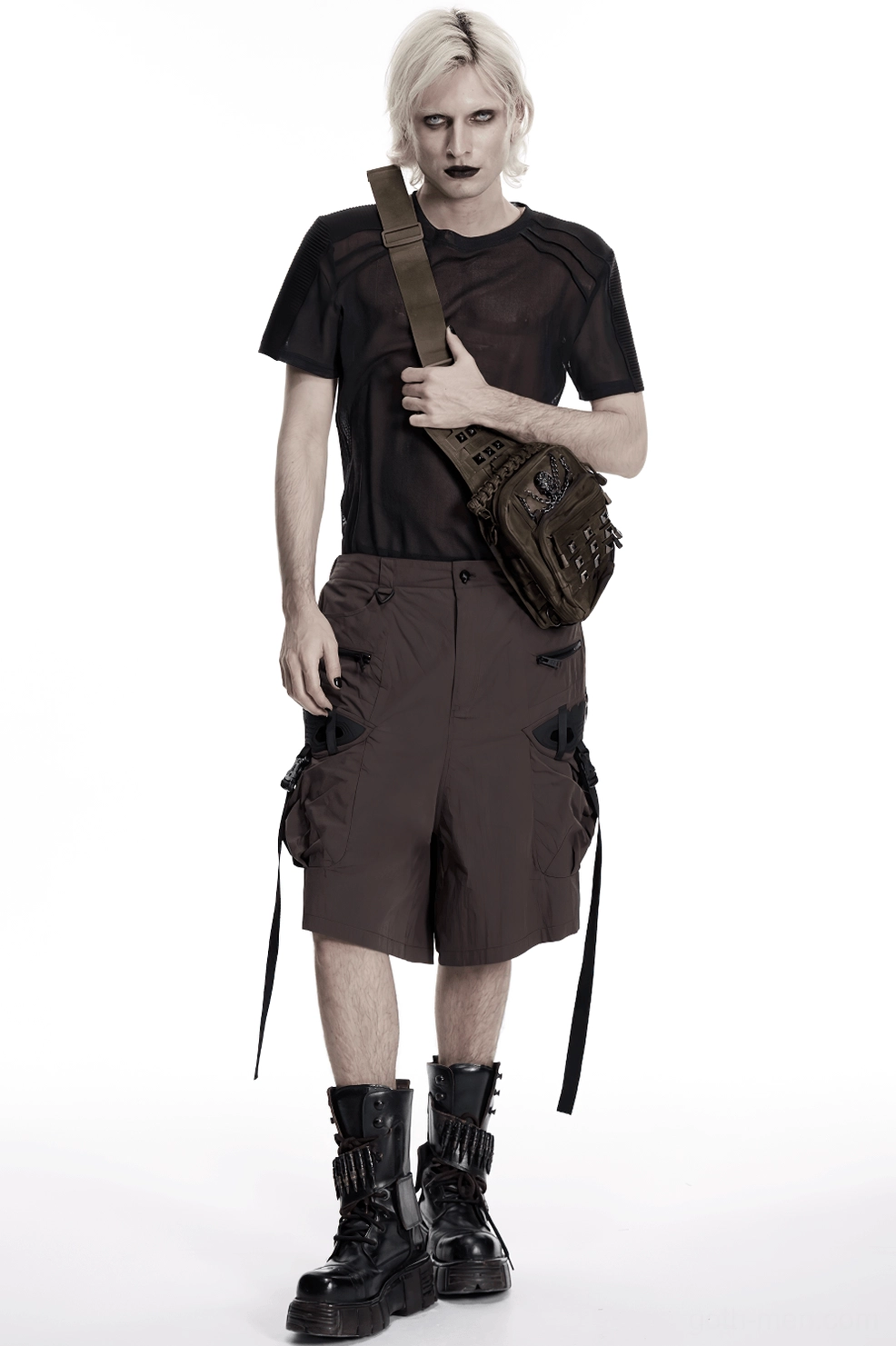 Alternative angle of gothic skull crossbody backpack highlighting metal hardware and dark aesthetic design