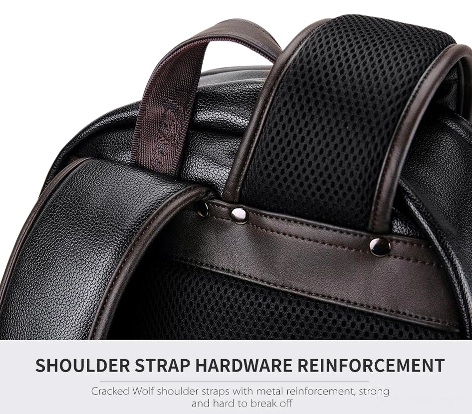 Gothic backpack padded shoulder strap with metal reinforcement hardware and mesh padding detail