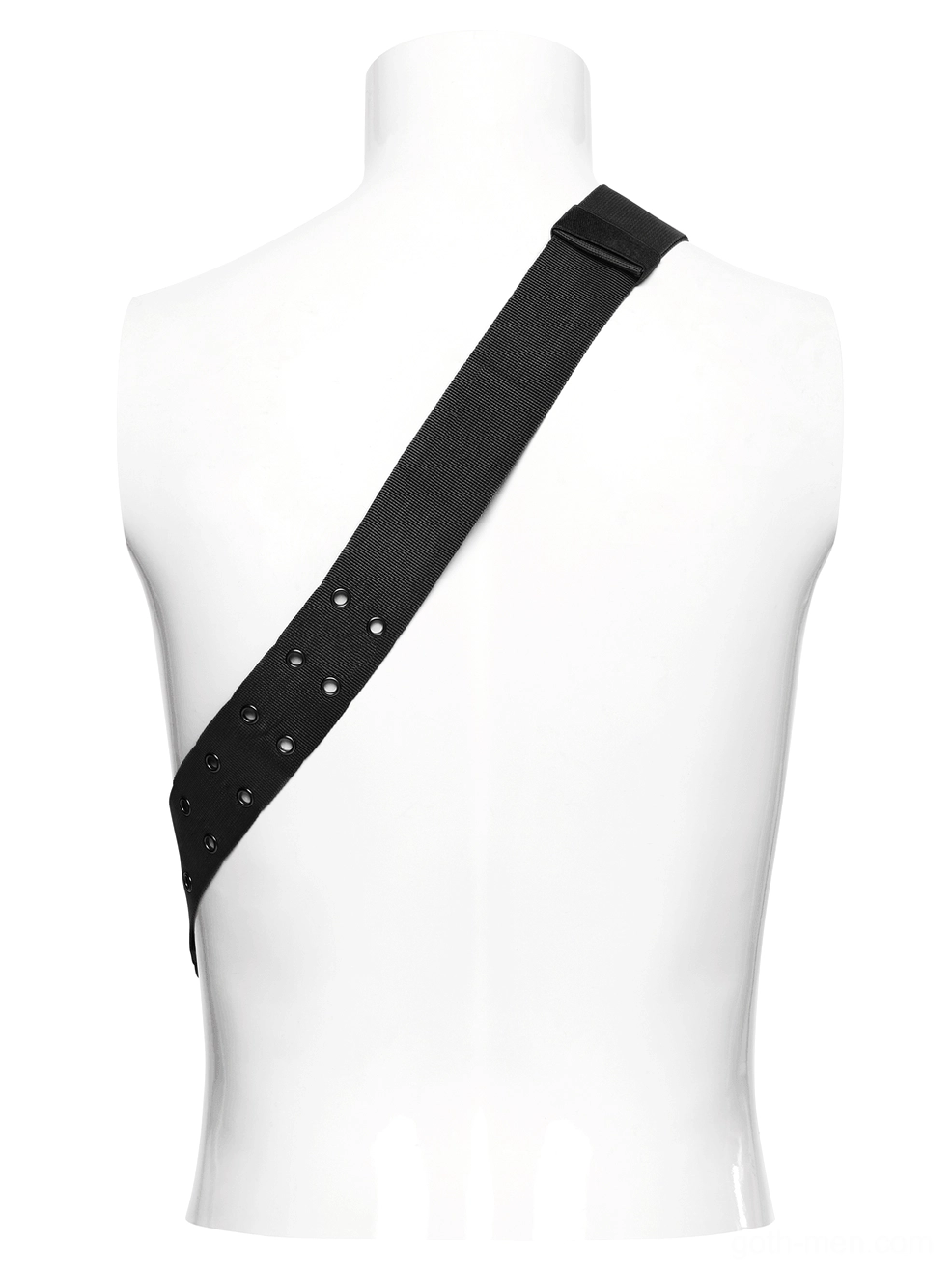 Adjustable webbing shoulder strap with pyramid studs and metal buckles for gothic crossbody bag