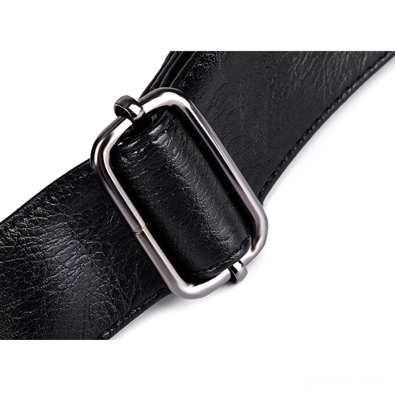 Adjustable black leather strap component with silver metal roller buckle for gothic messenger bag