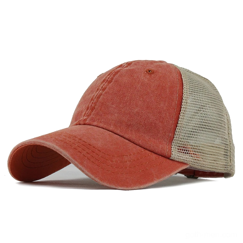 Terracotta orange washed gothic cap with distressed vintage treatment and mesh ventilation