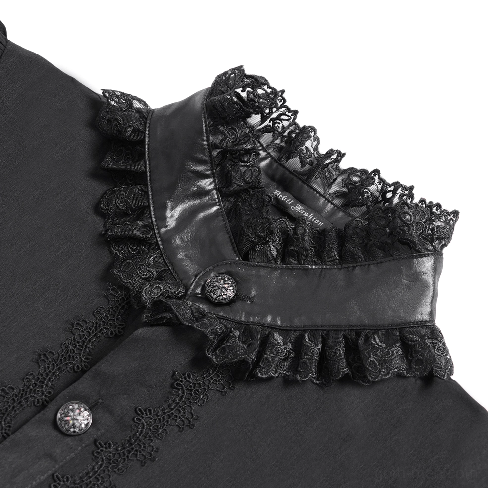Faux leather bat wing waist accessory for gothic blouse, featuring jeweled brooch detail and ornamental leather construction for dark fashion styling
