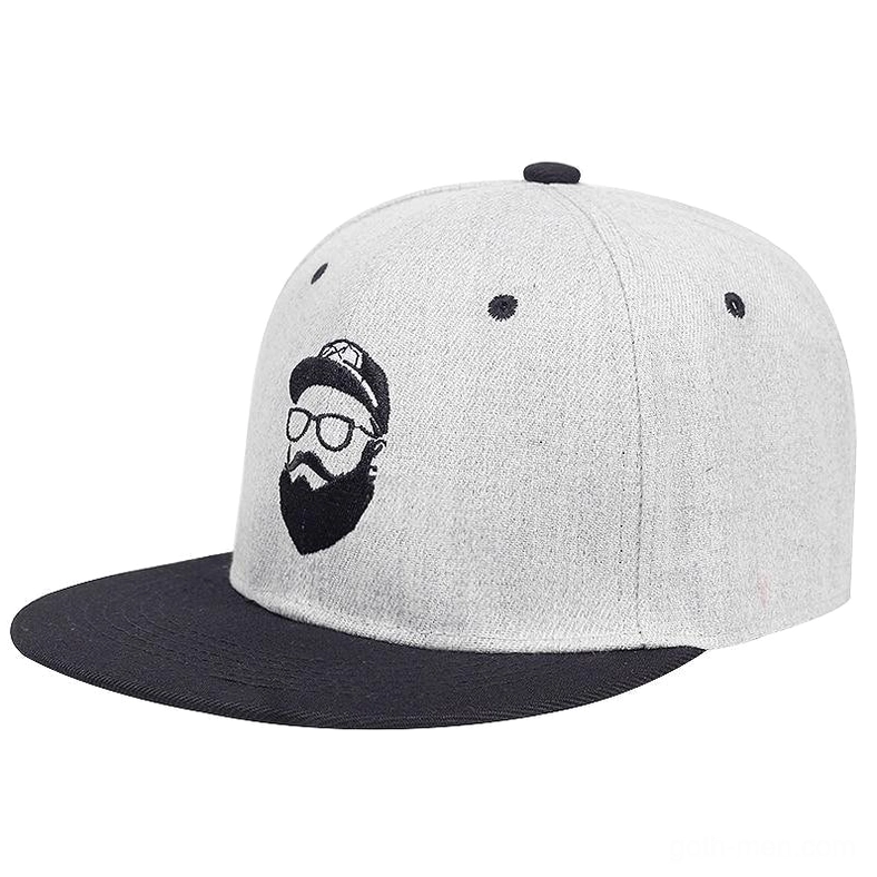 Heather grey and black two-tone gothic snapback cap with bearded man embroidery - side front view alternative hat