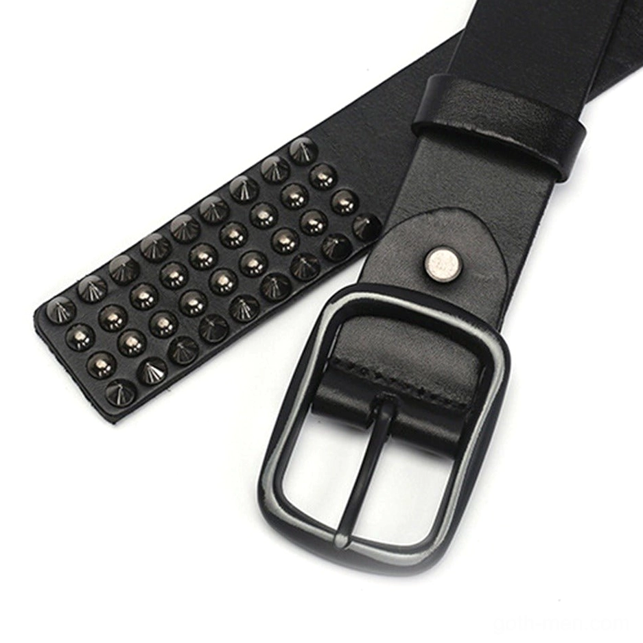 All three colors of gothic studded leather belts - black, coffee brown, and burnt orange together