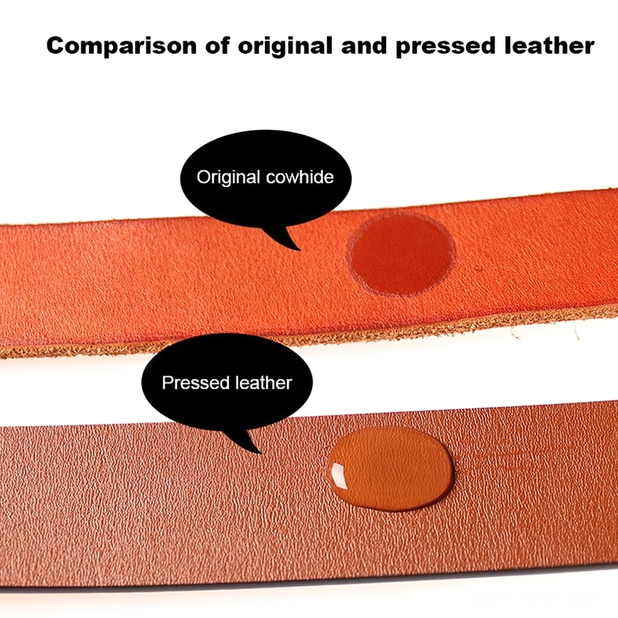 Coffee brown distressed leather gothic belt detail shot matte pin buckle stitching
