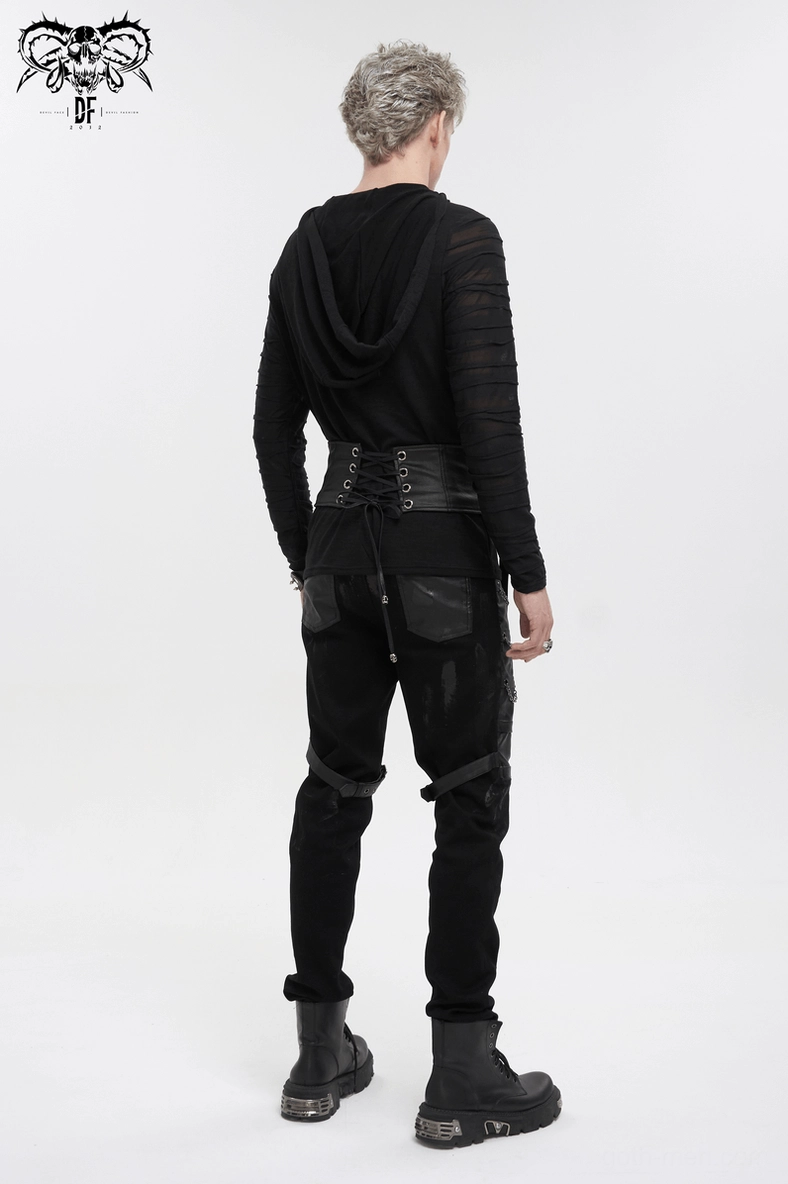 Detailed view of gothic decussate eyelet buckle belt showcasing craftsmanship and alternative subculture styling
