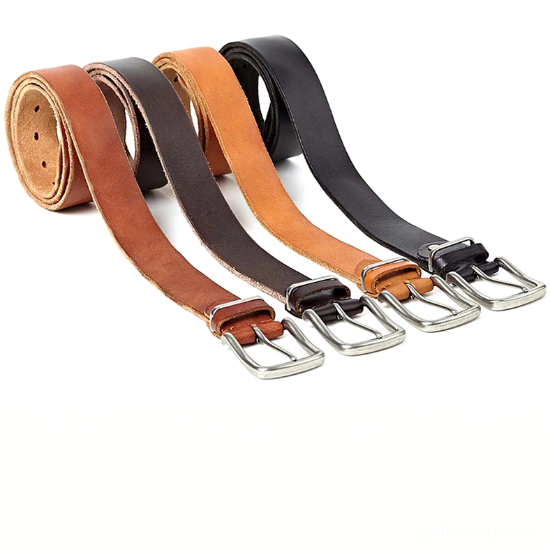 Gothic leather belt texture and craftsmanship detail showing genuine cowskin leather quality and stitching
