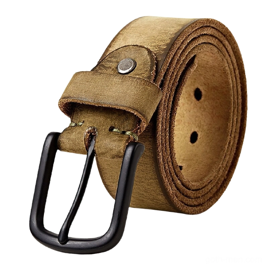 Olive green vintage leather gothic belt with matte black pin buckle front view