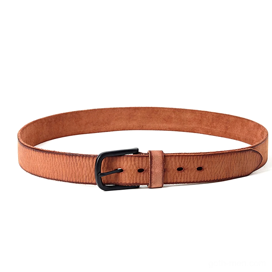 Red-brown leather gothic belt close-up display matte hardware vintage distressed finish