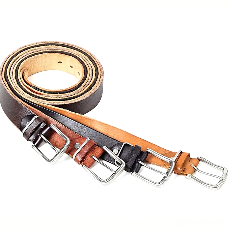 Detailed close-up of gothic leather belt silver pin buckle mechanism and genuine leather construction