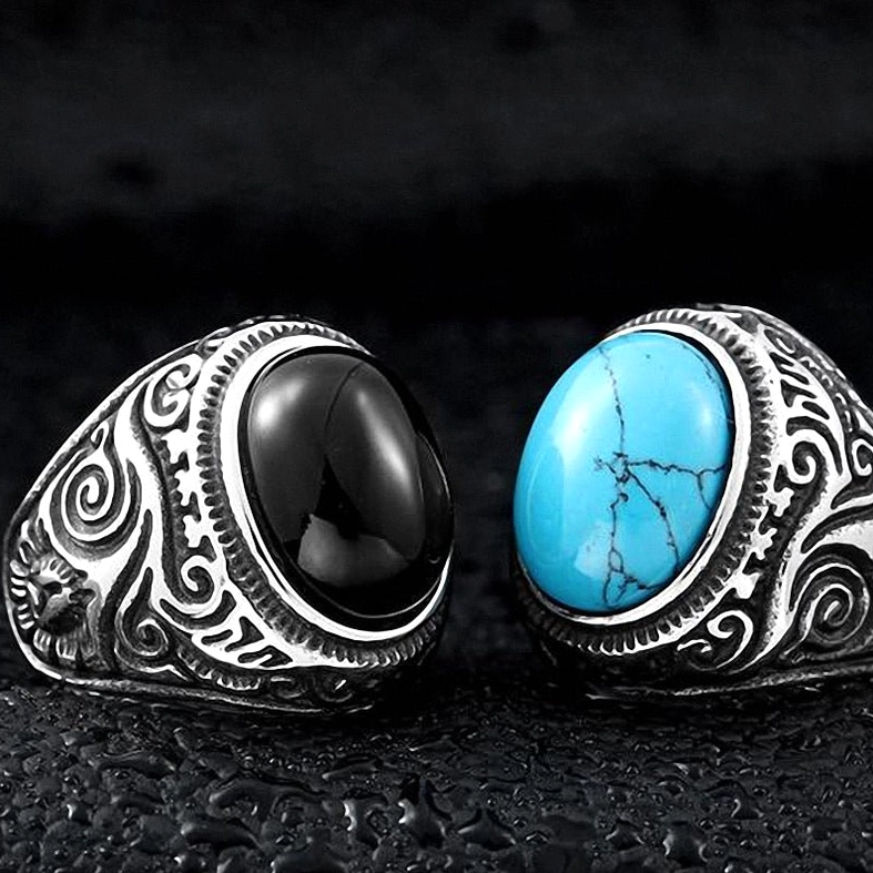 Gothic bezel setting ring, protective stone mounting, alternative fashion jewelry close-up