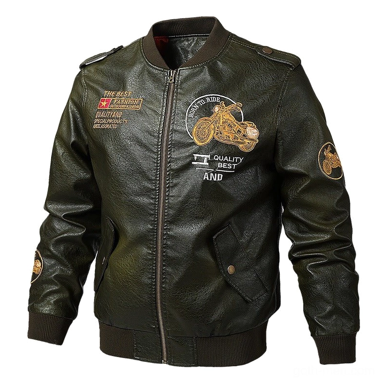 Born to Ride dark green faux leather biker jacket with ribbed collar cuffs and hem, alternative gothic outerwear