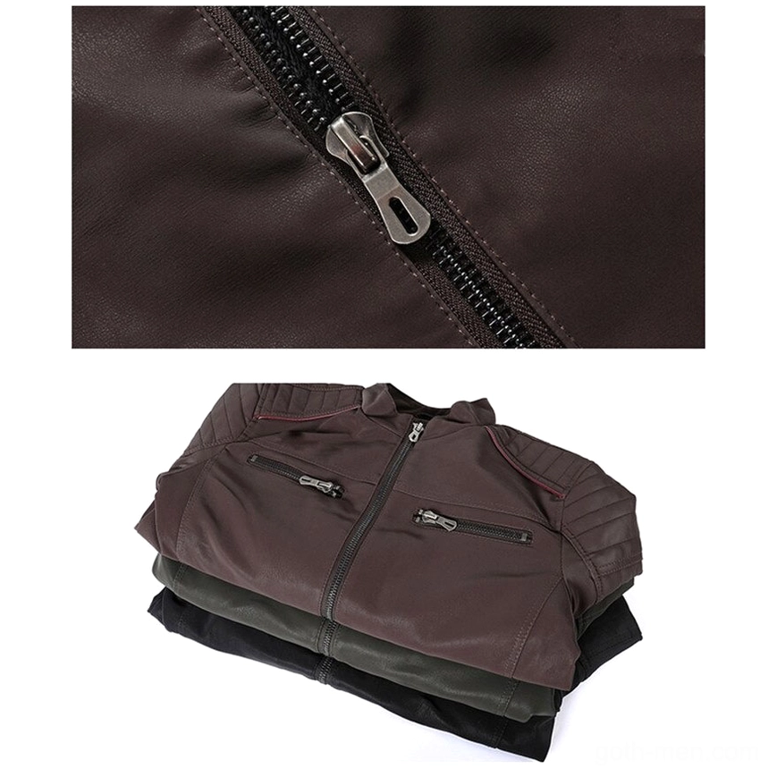 Folded gothic PU leather motorcycle jackets in mixed colors showing compact design and texture