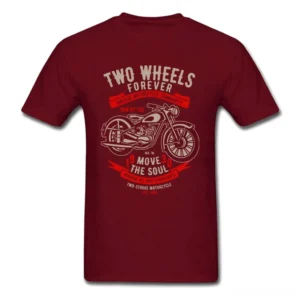Burgundy Wine Gothic Motorcycle T-Shirt Flat Lay - Retro Biker Print, Back View Detail
