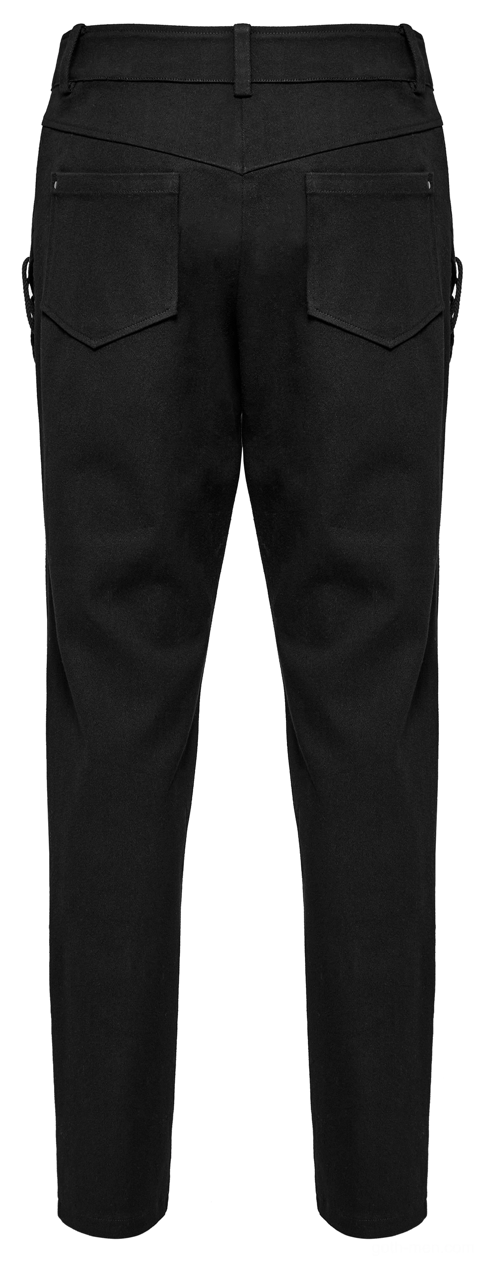 Black pants rear flat lay showing standard pockets and plain back design gothic style