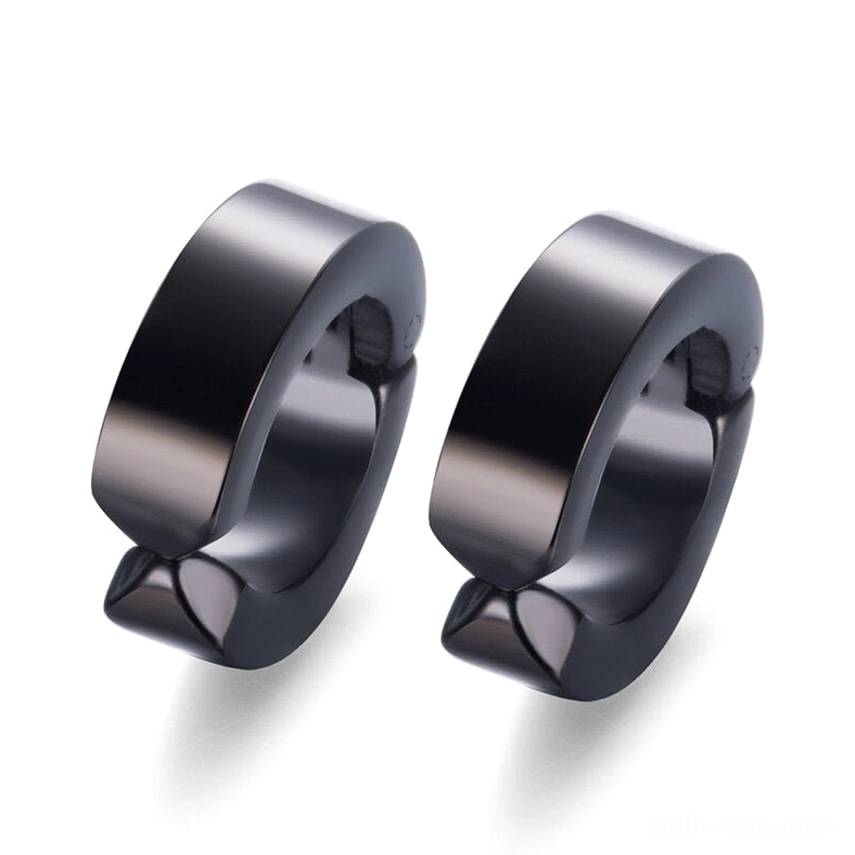 Polished black stainless steel hoop ear cuffs with hinged clasp closure - gothic earrings for alternative fashion