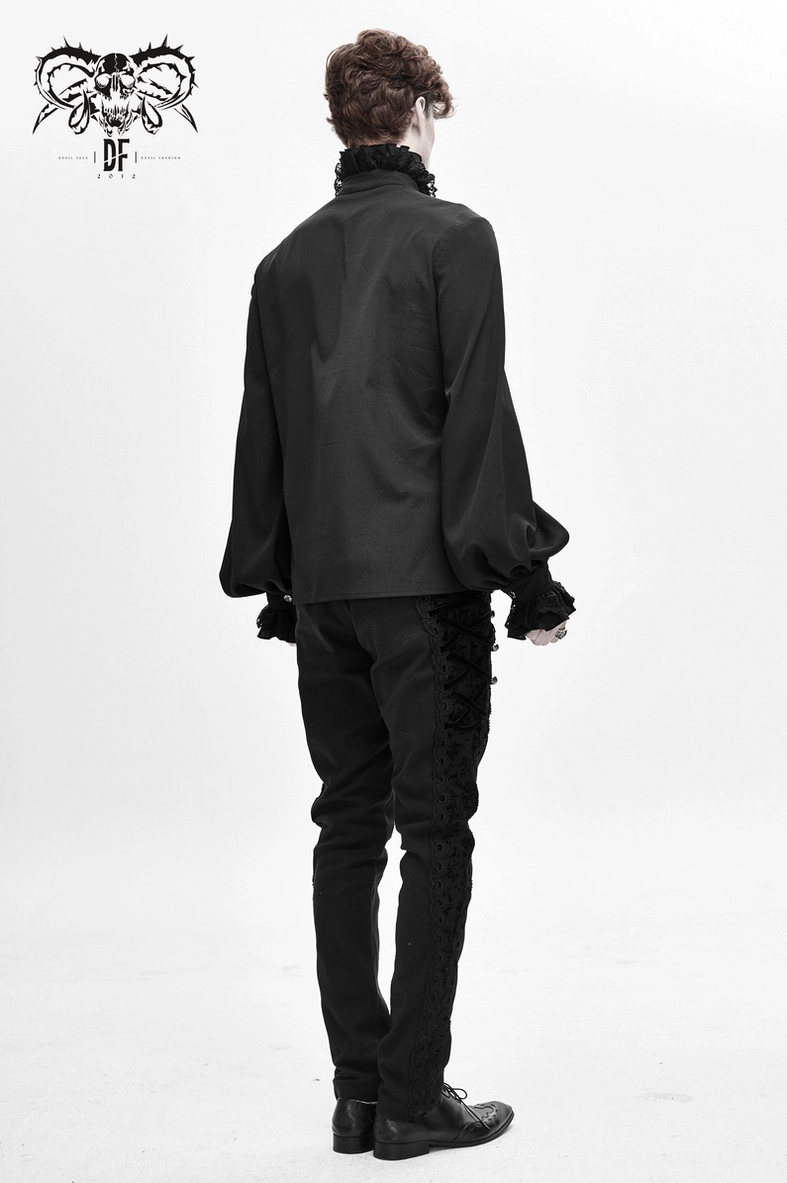 Gothic black shirt full length view on mannequin displaying fitted silhouette and Victorian-inspired design