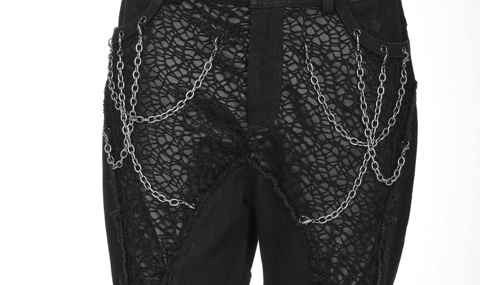 Black gothic trousers with removable metal decorative chain and adjustable loops