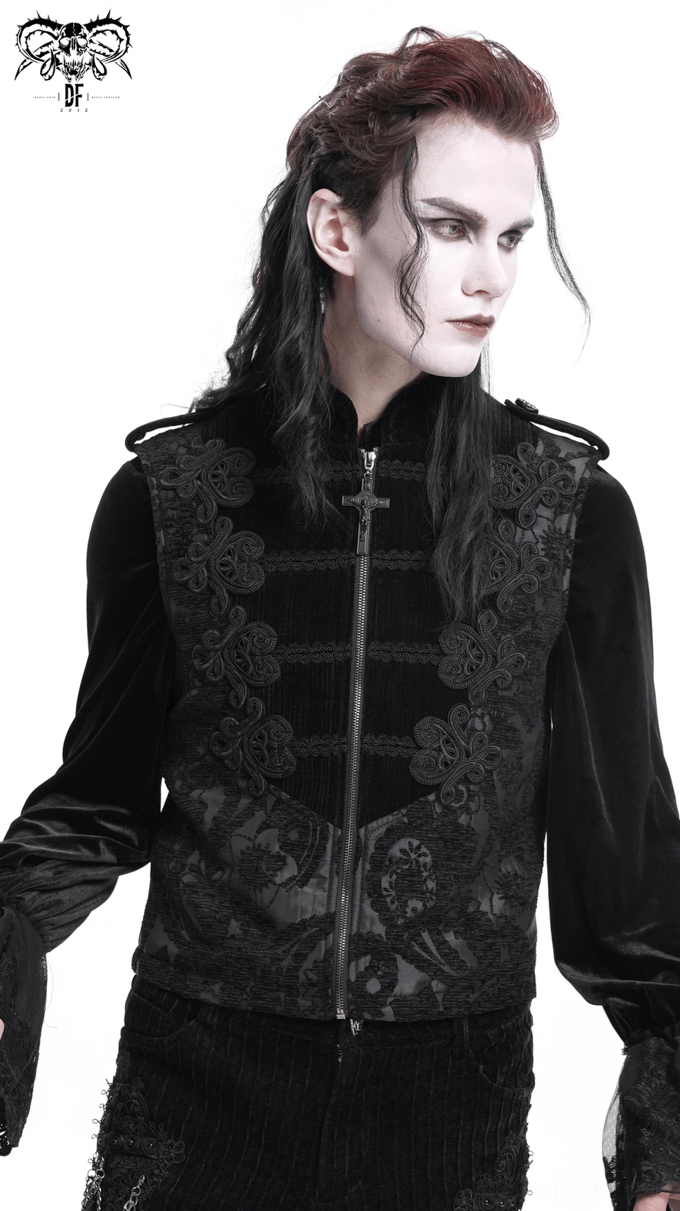 Gothic black waistcoat hem and lower body construction quality detail