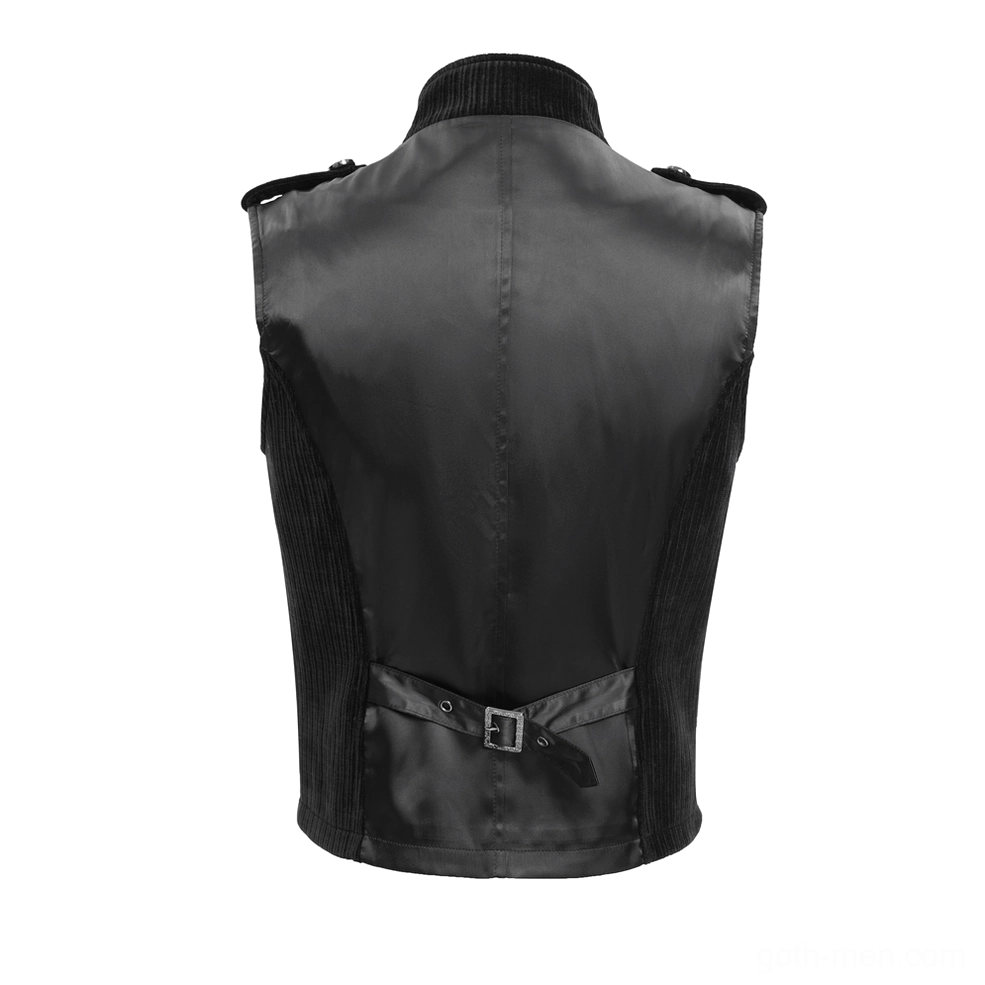 Gothic black waistcoat rear flat display showing satin construction and detail