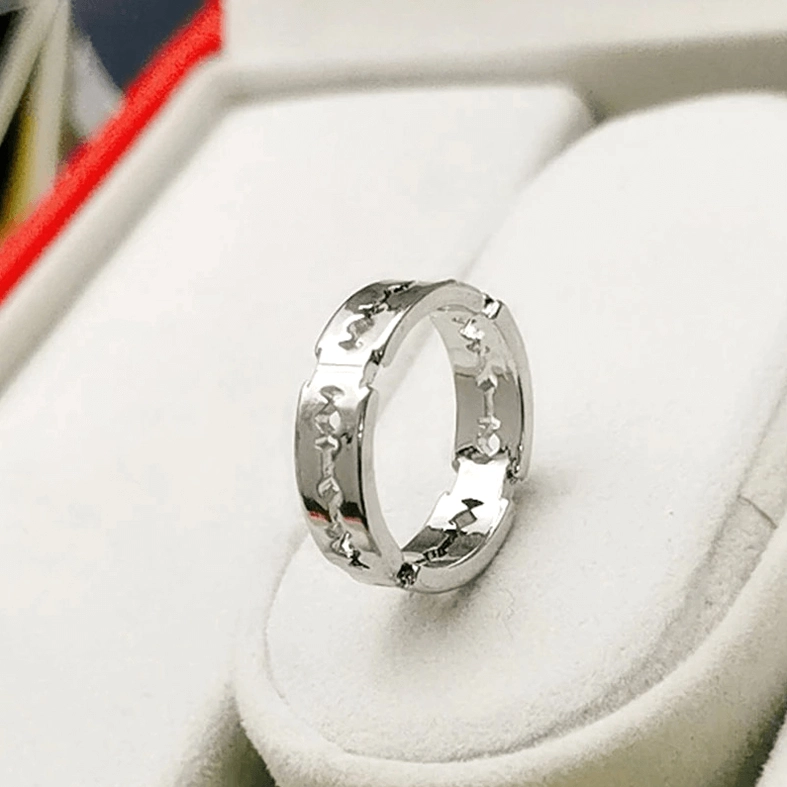 Dark silver gothic sawtooth ring presented in elegant velvet jewelry box - gift presentation view