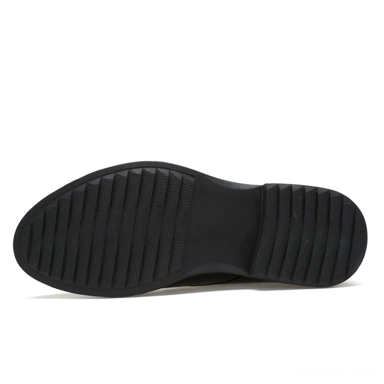 Men's black gothic boot interior view showing plush lining and insole padding for comfort