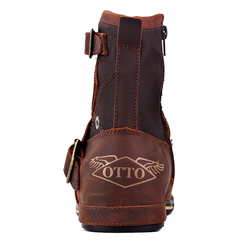 Gothic biker boots worn look showing texture and patina of genuine cow leather