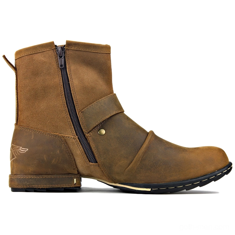 Dark leather gothic boots showing premium genuine leather finish and patina development