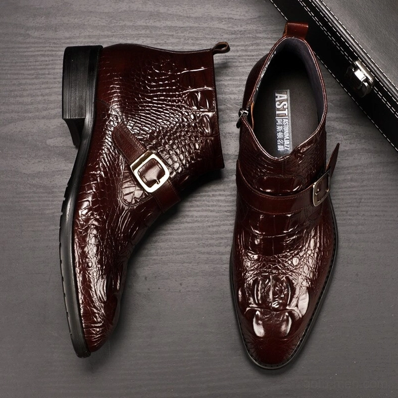 Gothic crocodile leather boots zipper closure mechanism detailed view showing metal hardware