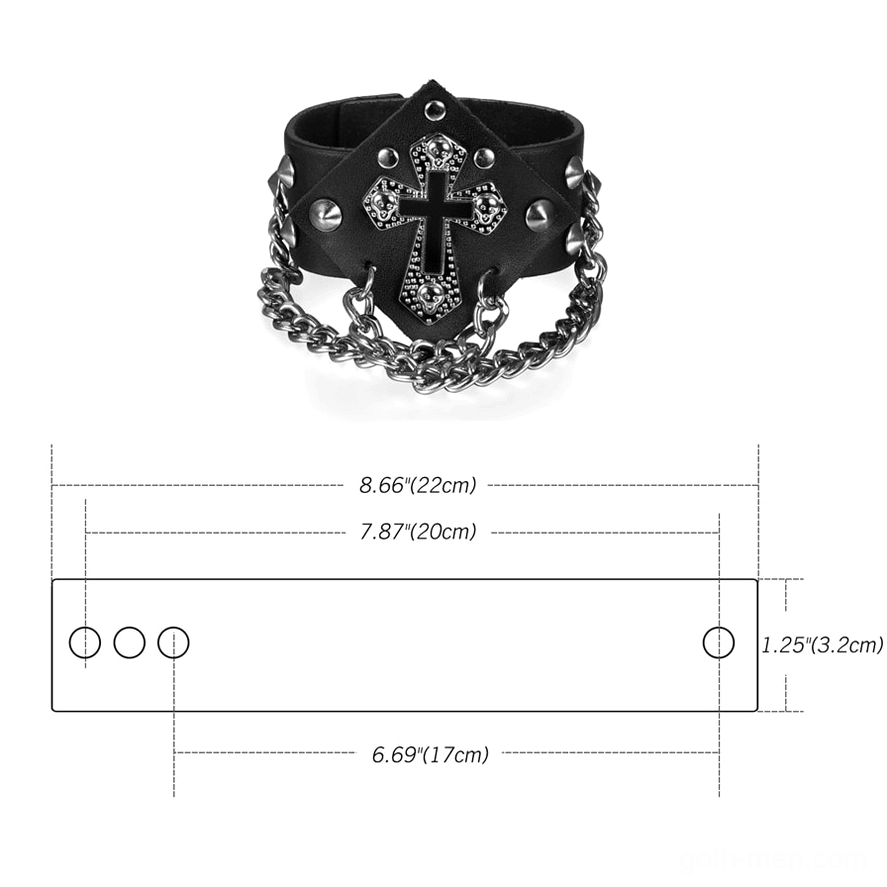 Mini gothic punk bracelet with cross charm and double curb chain trim accent