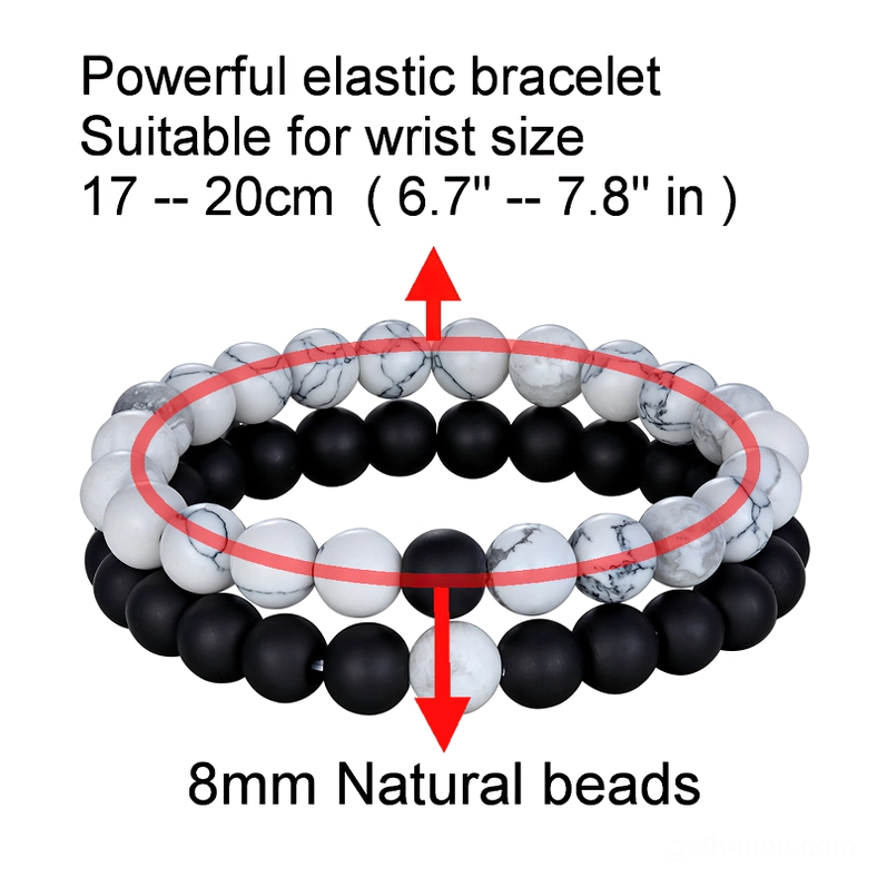 Gothic men's bracelet size specification 8mm natural stone beads measurement guide