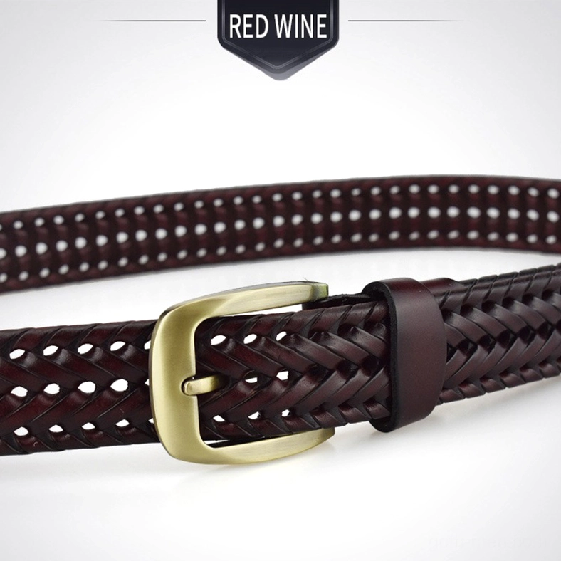 Gothic braided leather belt detail shot showing hand-knitted geometric weave pattern texture