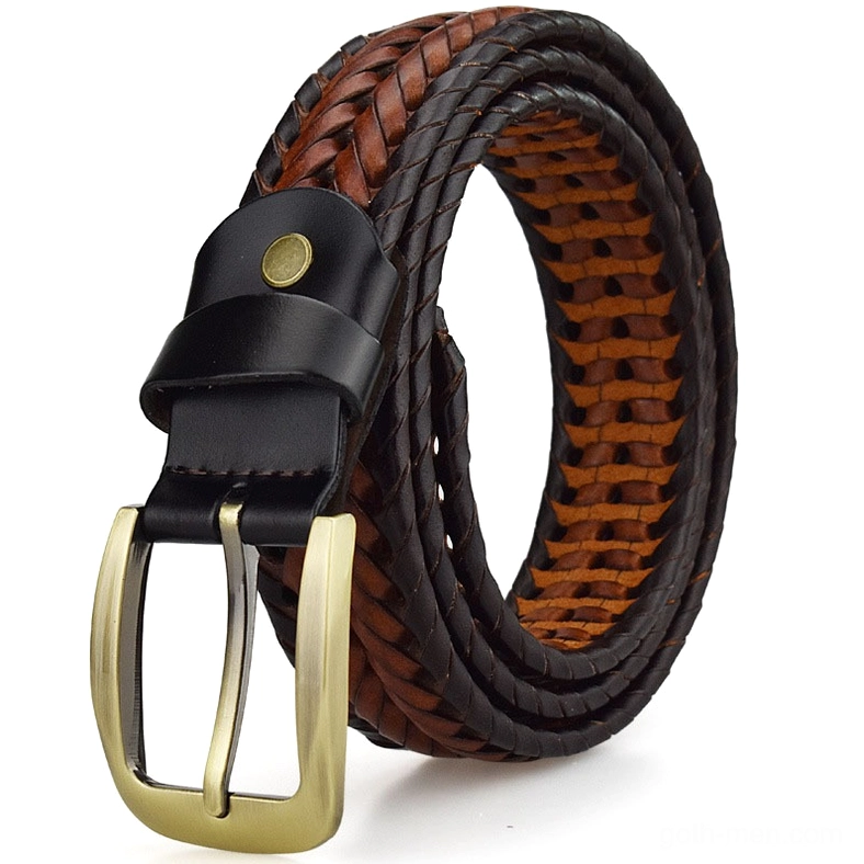 Double color gothic braided leather belt featuring two-tone black and tan brown weave