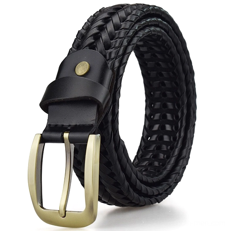 Hand-knitted gothic braided leather belt with metal buckle main product view