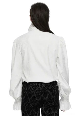 Gothic puff sleeve shirt back view with stand collar and jacquard weave