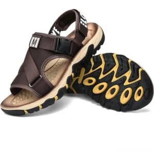 Gothic buckle strap mesh sandals for men with adjustable closure and anti-skid outsole, front oblique view