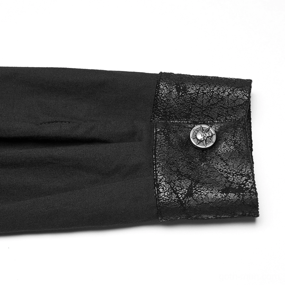 Black gothic buckle shoulder shirt full front product shot flat lay showing hardware and mesh design