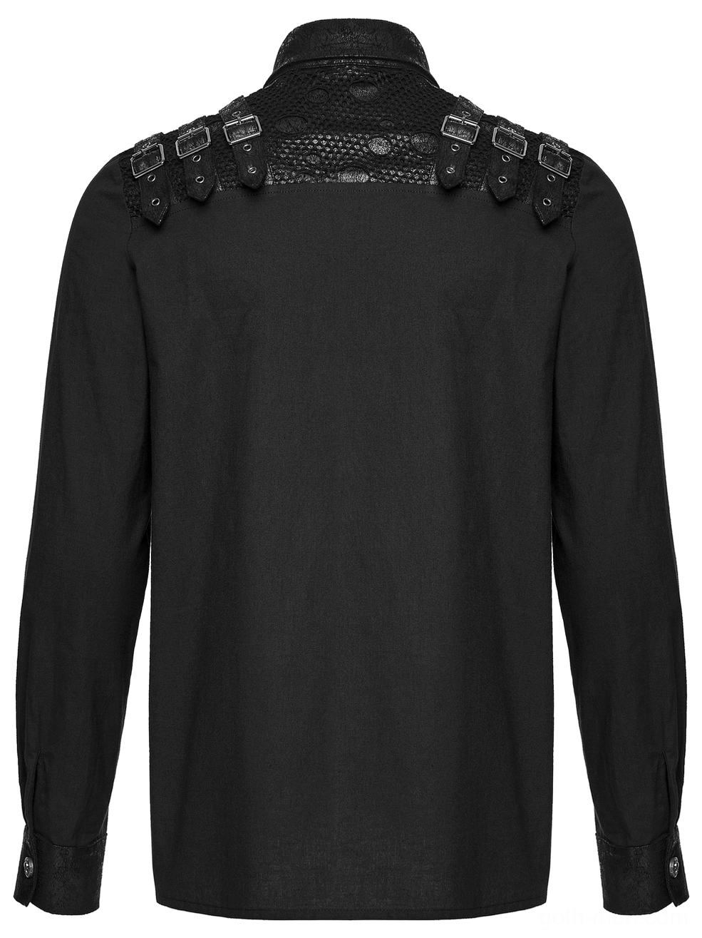 Black gothic shirt flat lay rear view with minimalist solid back design - mens alternative apparel
