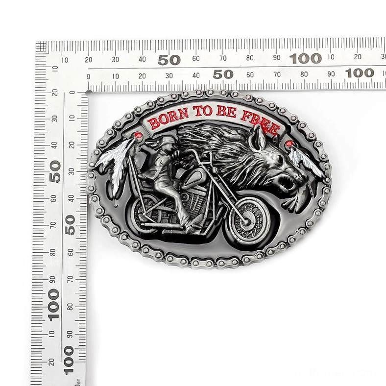 Motorcycle wolf gothic belt buckle with size ruler reference scale measurement