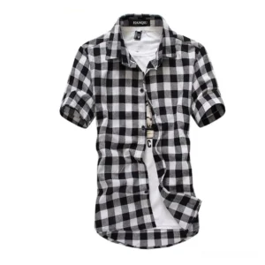 Men's red and black buffalo plaid gothic shirt - front full view with classic check pattern