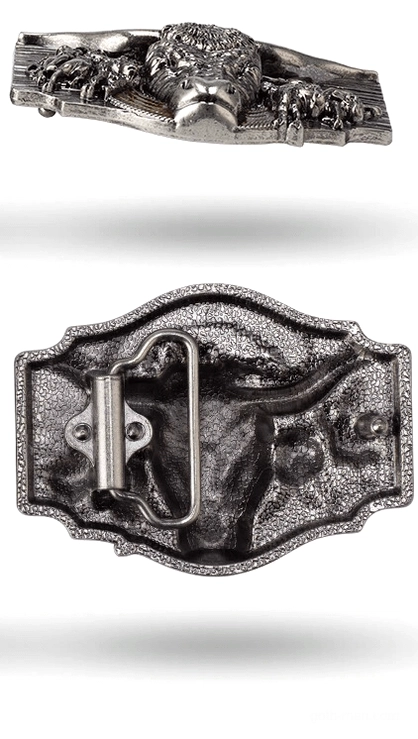 Authentic gothic bull head leather belt complete assembly with all buckle details visible
