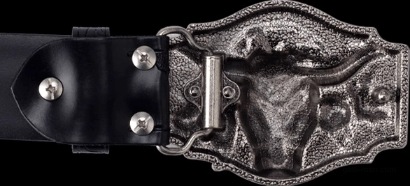 Western gothic bull head belt buckle showing precision casting and dark patina