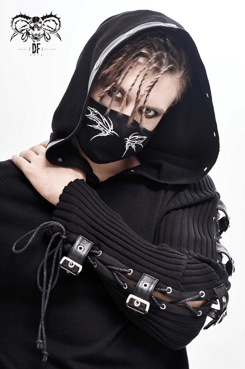 Gothic butterfly wing face mask alternative fashion aesthetic styling, black unisex design, goth punk accessory