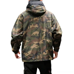Men's reversible gothic camouflage hooded sweatshirt back view showing attached hood and camouflage print pattern