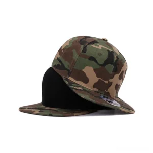 Stacked collection of dark camouflage baseball caps showing various color variants