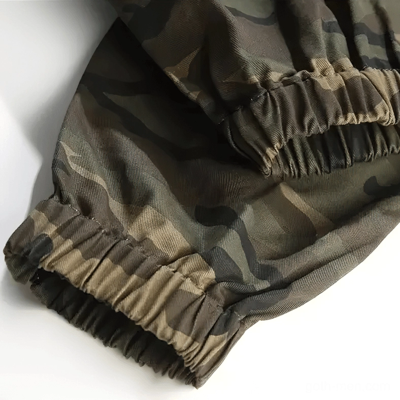 Gothic camouflage cargo pants overall silhouette and fit demonstration