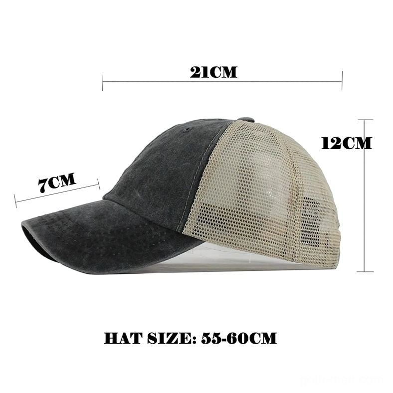 Adjustable mesh back strap detail on vintage washed gothic baseball cap, universal sizing