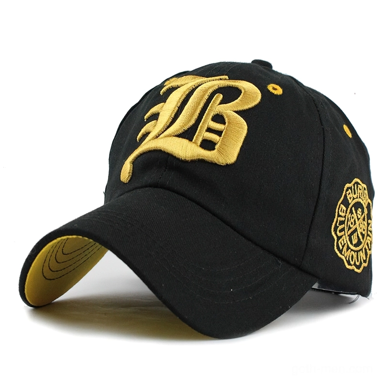 Black and gold letter embroidered gothic baseball cap with yellow brim liner - dark aesthetic headwear