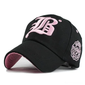 Black gothic baseball cap with pink letter embroidery and adjustable strap - alternative fashion statement piece