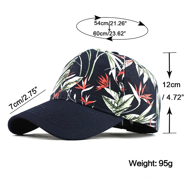 Gothic Floral Baseball Cap Details - Tropical Print with Size Specifications